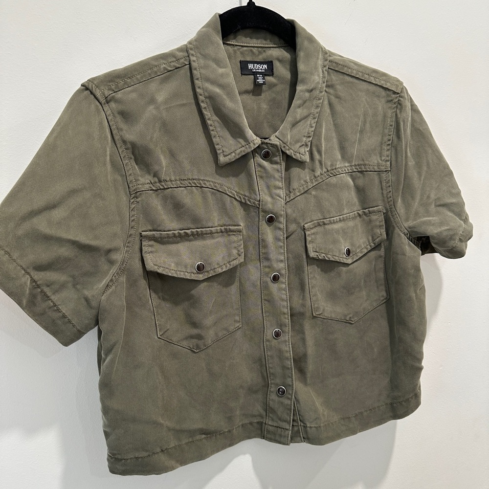 Hudson western cropped snap front shirt Olive Green Cropped size M - Picture 5 of 11